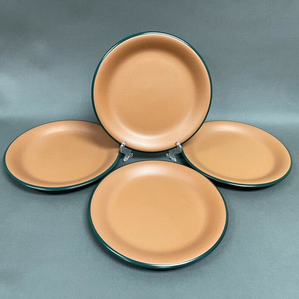 Vintage Brown Green Trim Dinner Plates Mexico? 10 5/8" Lot of 4